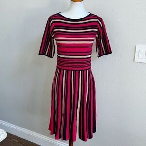 NWT Ann Taylor pink/tan/black striped knit dress Sz S